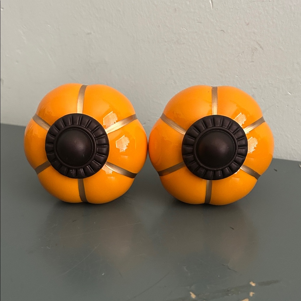 Bright Orange Pumpkin-Style Cabinet Knobs with Dark Center - Set of 2